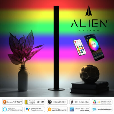 LEDTM® ALIEN-DIVA-BLACK-50-12 ALIEN Design DIVA Μοντέρνο Minimal Nordic Μεταλλικό Φωτιστικό Επιτραπέζιο - Πορτατίφ - Λαμπατέρ Μαύρο LED 10W 1500lm με Ασύρματο Χειριστήριο RF & Dimmer IP20 Πολύχρωμο RGBW + WW Smart Home Wi-Fi Μ3 x Π1.6 x Υ50cm
