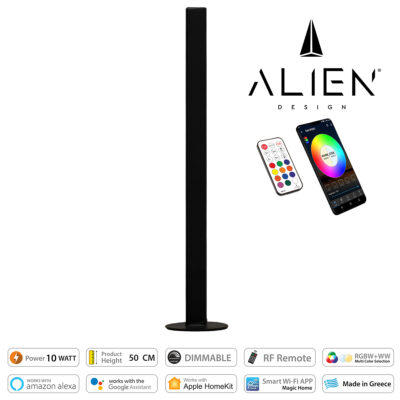 LEDTM® ALIEN-DIVA-BLACK-50-12 ALIEN Design DIVA Μοντέρνο Minimal Nordic Μεταλλικό Φωτιστικό Επιτραπέζιο - Πορτατίφ - Λαμπατέρ Μαύρο LED 10W 1500lm με Ασύρματο Χειριστήριο RF & Dimmer IP20 Πολύχρωμο RGBW + WW Smart Home Wi-Fi Μ3 x Π1.6 x Υ50cm - Image 5