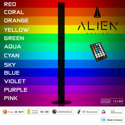 LEDTM® ALIEN-DIVA-BLACK-50-8 ALIEN Design DIVA Μοντέρνο Minimal Nordic Μεταλλικό Φωτιστικό Επιτραπέζιο - Πορτατίφ - Λαμπατέρ Μαύρο LED 8W 800lm με Ασύρματο Χειριστήριο RF & Dimmer IP20 Πολύχρωμο RGB Μ3 x Π1.6 x Υ50cm - Image 4