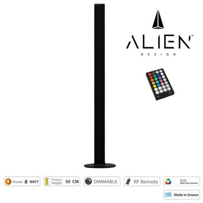 LEDTM® ALIEN-DIVA-BLACK-50-8 ALIEN Design DIVA Μοντέρνο Minimal Nordic Μεταλλικό Φωτιστικό Επιτραπέζιο - Πορτατίφ - Λαμπατέρ Μαύρο LED 8W 800lm με Ασύρματο Χειριστήριο RF & Dimmer IP20 Πολύχρωμο RGB Μ3 x Π1.6 x Υ50cm - Image 5
