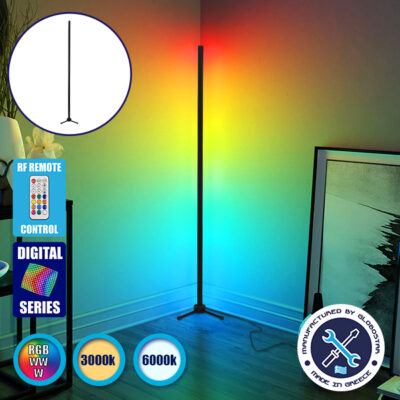 Μοντέρνο Minimal Επιδαπέδιο Μαύρο Φωτιστικό 150cm LED 24 Watt με Ασύρματο Χειριστήριο 2.4G RF & Dimmer RGBW+WW Πολύχρωμο Digital Magic Dot Pixel LEDTM ALIEN Design GLOBO-150-11
