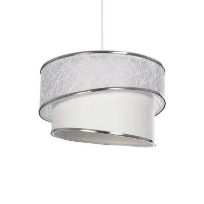 LEDTM® SONIA 203-0115 Μοντέρνο Κρεμαστό Φωτιστικό Καπέλο Μονόφωτο 1 x E27 IP20 Λευκό Ύφασμα με Ασημί Λεπτομέρεια -Μ30 x Π30 x Υ24 cm