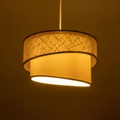 LEDTM® SONIA 203-0115 Μοντέρνο Κρεμαστό Φωτιστικό Καπέλο Μονόφωτο 1 x E27 IP20 Λευκό Ύφασμα με Ασημί Λεπτομέρεια -Μ30 x Π30 x Υ24 cm - Image 3