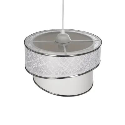LEDTM® SONIA 203-0115 Μοντέρνο Κρεμαστό Φωτιστικό Καπέλο Μονόφωτο 1 x E27 IP20 Λευκό Ύφασμα με Ασημί Λεπτομέρεια -Μ30 x Π30 x Υ24 cm - Image 7