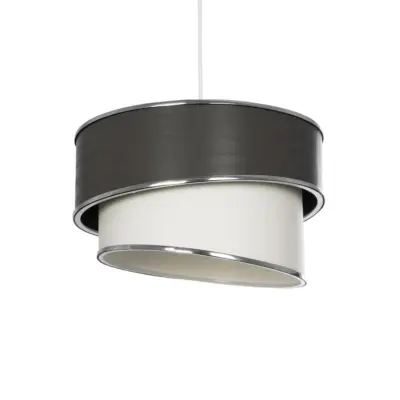 LEDTM® SONIA 203-0116 Μοντέρνο Κρεμαστό Φωτιστικό Καπέλο Μονόφωτο 1 x E27 IP20 Σκούρο Γκρι & Λευκό Ύφασμα με Ασημί Λεπτομέρεια - Μ30 x Π30 x Υ90 cm
