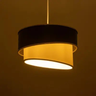LEDTM® SONIA 203-0116 Μοντέρνο Κρεμαστό Φωτιστικό Καπέλο Μονόφωτο 1 x E27 IP20 Σκούρο Γκρι & Λευκό Ύφασμα με Ασημί Λεπτομέρεια - Μ30 x Π30 x Υ90 cm - Image 3