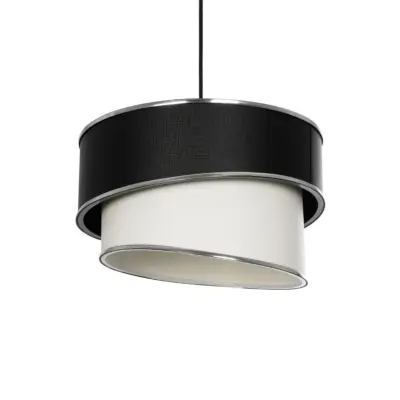 LEDTM® SONIA 203-0118 Μοντέρνο Κρεμαστό Φωτιστικό Καπέλο Μονόφωτο 1 x E27 IP20 Μαύρο & Λευκό Ύφασμα με Ασημί Λεπτομέρεια - Μ30 x Π30 x Υ90 cm