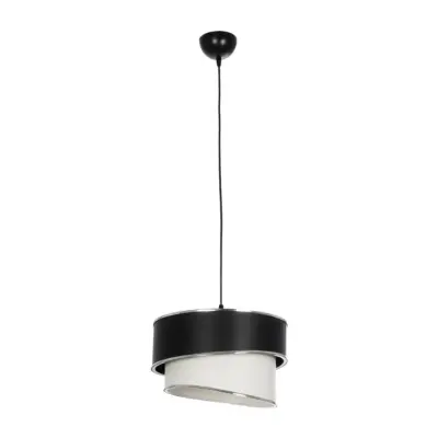 LEDTM® SONIA 203-0118 Μοντέρνο Κρεμαστό Φωτιστικό Καπέλο Μονόφωτο 1 x E27 IP20 Μαύρο & Λευκό Ύφασμα με Ασημί Λεπτομέρεια - Μ30 x Π30 x Υ90 cm - Image 4
