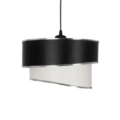 LEDTM® SONIA 203-0118 Μοντέρνο Κρεμαστό Φωτιστικό Καπέλο Μονόφωτο 1 x E27 IP20 Μαύρο & Λευκό Ύφασμα με Ασημί Λεπτομέρεια - Μ30 x Π30 x Υ90 cm - Image 5