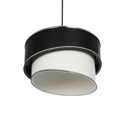 LEDTM® SONIA 203-0118 Μοντέρνο Κρεμαστό Φωτιστικό Καπέλο Μονόφωτο 1 x E27 IP20 Μαύρο & Λευκό Ύφασμα με Ασημί Λεπτομέρεια - Μ30 x Π30 x Υ90 cm - Image 6