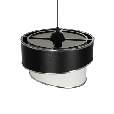 LEDTM® SONIA 203-0118 Μοντέρνο Κρεμαστό Φωτιστικό Καπέλο Μονόφωτο 1 x E27 IP20 Μαύρο & Λευκό Ύφασμα με Ασημί Λεπτομέρεια - Μ30 x Π30 x Υ90 cm - Image 7