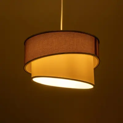 LEDTM® SONIA 203-0122 Μοντέρνο Κρεμαστό Φωτιστικό Καπέλο Μονόφωτο 1 x E27 IP20 Ροζ & Λευκό Ύφασμα με Ασημί Λεπτομέρεια - Μ30 x Π30 x Υ90 cm - Image 3