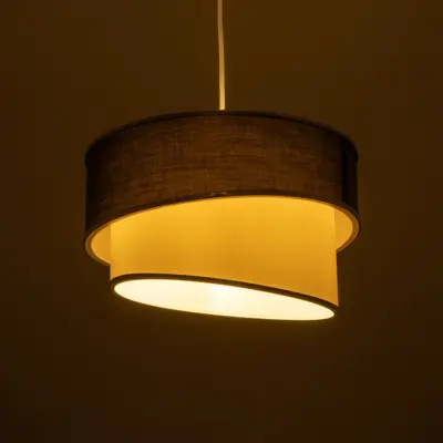 LEDTM® SONIA 203-0123 Μοντέρνο Κρεμαστό Φωτιστικό Καπέλο Μονόφωτο 1 x E27 IP20 Γκρι & Λευκό Ύφασμα με Ασημί Λεπτομέρεια - Μ30 x Π30 x Υ90 cm - Image 3