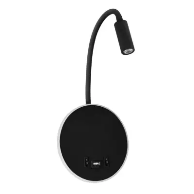 LEDTM® GOOSE 61695 Μοντέρνο Φωτιστικό Τοίχου - Απλίκα Ξενοδοχείου Reading Light με Φορτιστή USB 3A LED 6W 600lm 36° & 360° AC 220-240V IP20 Θερμό Λευκό 2700K - Bridgelux COB Chip & TÜV SÜD Driver - Μαύρο Ματ - Μ15.5 x Π22.5 x Υ30cm - 3 Χρόνια Εγγύηση