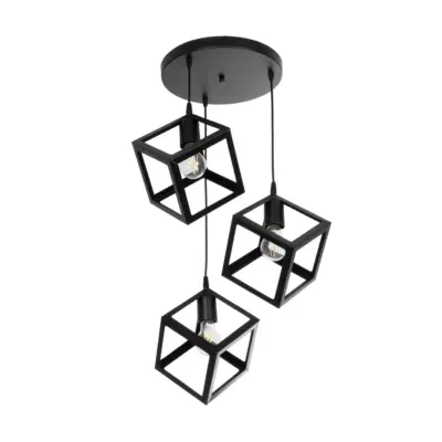 LEDTM® DISE 201-0051 Μοντέρνο Κρεμαστό Φωτιστικό Κύβος Τρίφωτο 3 x E27 IP20 Μαύρο Μέταλλο - Μ48 x Π48 x Υ65cm - Image 4