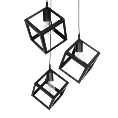 LEDTM® DISE 201-0051 Μοντέρνο Κρεμαστό Φωτιστικό Κύβος Τρίφωτο 3 x E27 IP20 Μαύρο Μέταλλο - Μ48 x Π48 x Υ65cm - Image 6