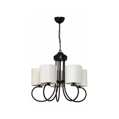 LEDTM® TRITON 203-0253 Vintage Κρεμαστό Φωτιστικό Καπέλο Πολύφωτο 5 x E27 IP20 Μαύρο Μέταλλο με Μπέζ Ύφασμα - Μ50 x Π50 x Υ48cm