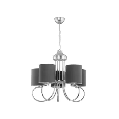 LEDTM® TRITON 203-0255 Vintage Κρεμαστό Φωτιστικό Καπέλο Πολύφωτο 5 x E27 IP20 Ασημί Μέταλλο με Γκρι Ύφασμα - Μ50 x Π50 x Υ48cm