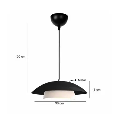 LEDTM® AURA 204-0117 Μοντέρνο Κρεμαστό Φωτιστικό Καμπάνα Μονόφωτο 1 x E27 IP20 Μαύρο & Λευκό Μέταλλο - Μ31 x Π31 x Υ27cm - Image 3