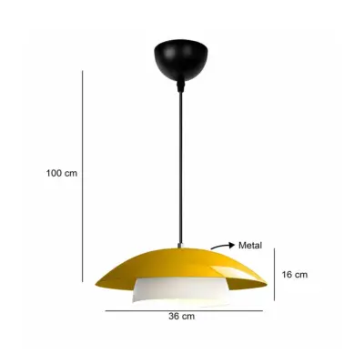 LEDTM® AURA 204-0118 Μοντέρνο Κρεμαστό Φωτιστικό Καμπάνα Μονόφωτο 1 x E27 IP20 Κίτρινο & Λευκό Μέταλλο - Μ31 x Π31 x Υ27cm - Image 3