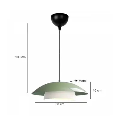 LEDTM® AURA 204-0119 Μοντέρνο Κρεμαστό Φωτιστικό Καμπάνα Μονόφωτο 1 x E27 IP20 Πράσινο & Λευκό Μέταλλο - Μ31 x Π31 x Υ27cm - Image 3