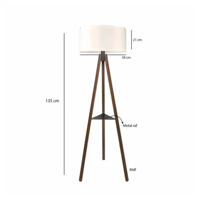 LEDTM® SHELF 204-0129 Μοντέρνο Eπιδαπέδιο Φωτιστικό Μονόφωτο 1 x E27 IP20 Καφέ Ξύλο με Μπεζ Ύφασμα - Μ38 x Π38 x Υ135cm - Image 3