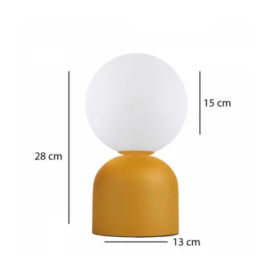 LEDTM® MAGIC 204-0131 Μοντέρνο Eπιτραπέζιο Φωτιστικό Μονόφωτο 1 x E27 IP20 Κίτρινο Μέταλλο με Λευκό Γυαλί - Μ13 x Π13 x Υ28cm - Image 3