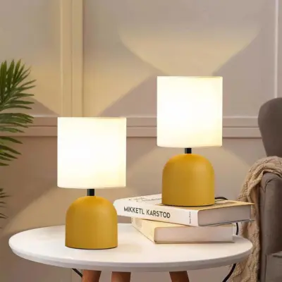 LEDTM® LOREN 204-0137 Μοντέρνο Eπιτραπέζιο Φωτιστικό Μονόφωτο 1 x E27 IP20 Κίτρινο Μέταλλο με Μπεζ        Ύφασμα - Μ15 x Π15 x Υ31cm - Image 4