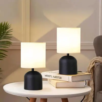 LEDTM® LOREN 204-0138 Μοντέρνο Eπιτραπέζιο Φωτιστικό Μονόφωτο 1 x E27 IP20 Μαύρο Μέταλλο με Μπεζ  Ύφασμα - Μ15 x Π15 x Υ31cm - Image 4