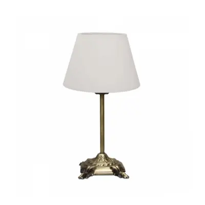 LEDTM® AΝΤΙQUE 204-0142 Vintage Eπιτραπέζιο Φωτιστικό Μονόφωτο 1 x E27 IP20 Μπρούτζινο Μέταλλο με Λευκό Ύφασμα - Μ22 x Π22 x Υ38cm