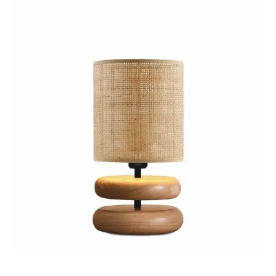 LEDTM® KLOO 204-0143 Boho Eπιτραπέζιο Φωτιστικό Μονόφωτο 1 x E27 IP20 Καφέ Ξύλο με Μπεζ Διάτρητο Ύφασμα - Μ15 x Π15 x Υ35cm