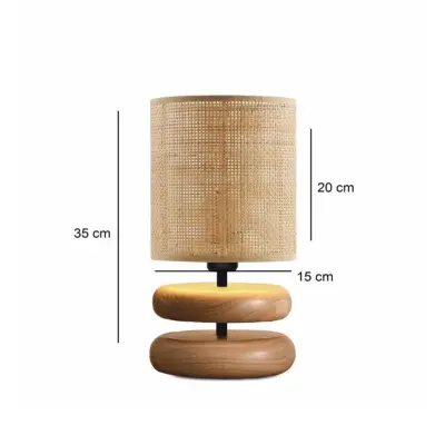 LEDTM® KLOO 204-0143 Boho Eπιτραπέζιο Φωτιστικό Μονόφωτο 1 x E27 IP20 Καφέ Ξύλο με Μπεζ Διάτρητο Ύφασμα - Μ15 x Π15 x Υ35cm - Image 3