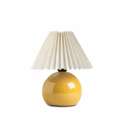 LEDTM® LISBON 204-0155 Μοντέρνο Eπιτραπέζιο Φωτιστικό Μονόφωτο 1 x E27 IP20 Κίτρινο Μέταλλο με Μπεζ Ύφασμα - Μ22 x Π22 x Υ38cm