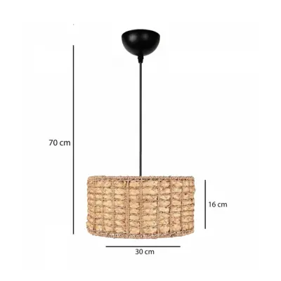 LEDTM® POMEGRANDE 204-0157 Boho Κρεμαστό Φωτιστικό Kαπέλο Μονόφωτο 1 x E27 IP20 Μπεζ Rattan - Μ30 x Π30 x Υ16cm - Image 3