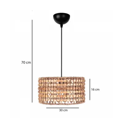 LEDTM® POMEGRANDE 204-0158 Boho Κρεμαστό Φωτιστικό Kαπέλο Μονόφωτο 1 x E27 IP20 Μπεζ Rattan με Καφέ Ξυλο - Μ30 x Π30 x Υ16cm - Image 3