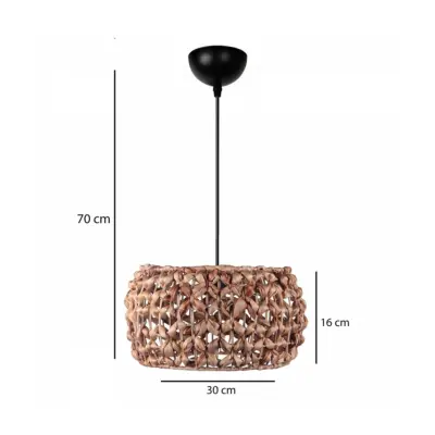 LEDTM® DARIO 204-0159 Boho Κρεμαστό Φωτιστικό Kαπέλο Μονόφωτο 1 x E27 IP20 Καφέ Rattan - Μ29 x Π29 x Υ16cm - Image 3