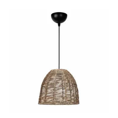 LEDTM® MEKA 204-0162 Boho Κρεμαστό Φωτιστικό Καμπάνα Μονόφωτο 1 x E27 IP20 Καφε Σχοινί - Μ31 x Π31 x Υ26cm