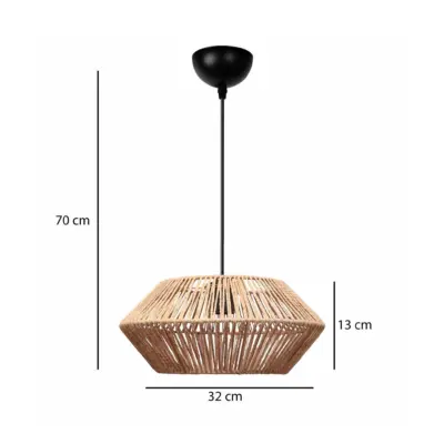 LEDTM® CASTRO 204-0164 Boho Κρεμαστό Φωτιστικό Kαπέλο Μονόφωτο 1 x E27 IP20 Μπεζ Σχοινί - Μ32 x Π32 x Υ13cm - Image 3