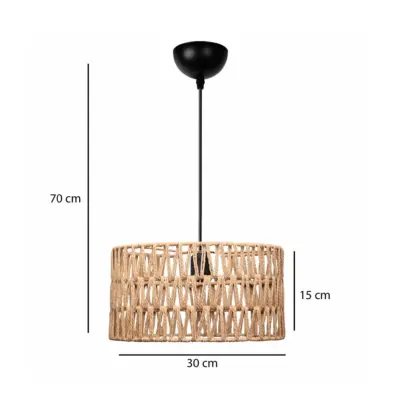 LEDTM® POMEGRANDE 204-0166 Boho Κρεμαστό Φωτιστικό Kαπέλο Μονόφωτο 1 x E27 IP20 Μπεζ Σχοινί - Μ30 x Π30 x Υ15cm - Image 3
