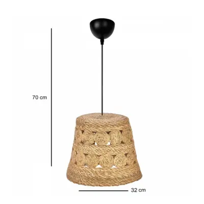 LEDTM® PANIER 204-0171 Boho Κρεμαστό Φωτιστικό Καμπάνα Μονόφωτο 1 x E27 IP20 Μπεζ Σχοινί - Μ32 x Π32 x Υ30cm - Image 3