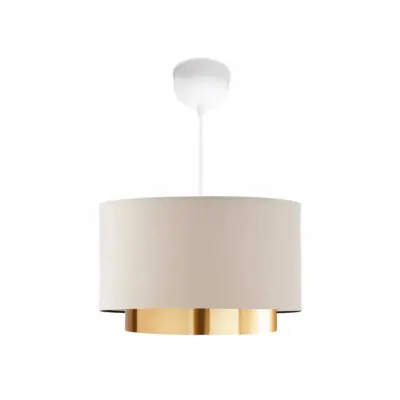 LEDTM® BASIL 204-0173 Μοντέρνο Κρεμαστό Φωτιστικό Kαπέλο Μονόφωτο 1 x E27 IP20 Μπεζ & Χρυσό Ύφασμα - Μ30 x Π30 x Υ20cm