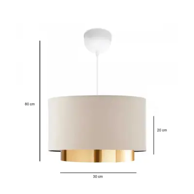 LEDTM® BASIL 204-0173 Μοντέρνο Κρεμαστό Φωτιστικό Kαπέλο Μονόφωτο 1 x E27 IP20 Μπεζ & Χρυσό Ύφασμα - Μ30 x Π30 x Υ20cm - Image 3