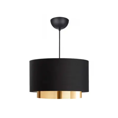 LEDTM® BASIL 204-0174 Μοντέρνο Κρεμαστό Φωτιστικό Kαπέλο Μονόφωτο 1 x E27 IP20 Μαύρο & Χρυσό Ύφασμα - Μ30 x Π30 x Υ20cm