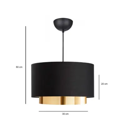 LEDTM® BASIL 204-0174 Μοντέρνο Κρεμαστό Φωτιστικό Kαπέλο Μονόφωτο 1 x E27 IP20 Μαύρο & Χρυσό Ύφασμα - Μ30 x Π30 x Υ20cm - Image 3