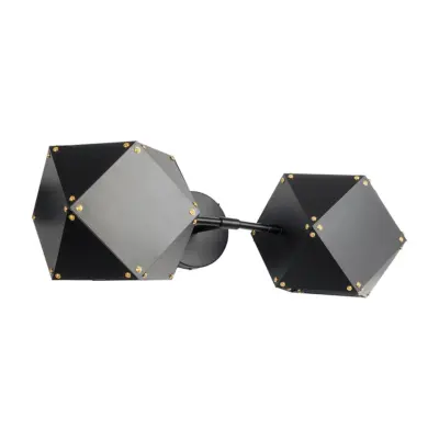 LEDTM® WELLES 00795 Μοντέρνο Επιτοίχιο Φωτιστικό Απλίκα Δίφωτο 2 x E27 IP20 Μαύρο & Χρυσό Μέταλλο - Μ52 x Π21 x Υ17cm