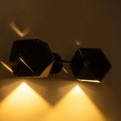 LEDTM® WELLES 00795 Μοντέρνο Επιτοίχιο Φωτιστικό Απλίκα Δίφωτο 2 x E27 IP20 Μαύρο & Χρυσό Μέταλλο - Μ52 x Π21 x Υ17cm - Image 3