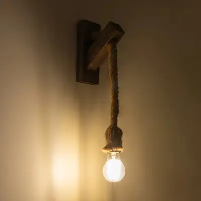 LEDTM® VANITY 00878 Vintage Επιτοίχιο Φωτιστικό Απλίκα Μονόφωτο 1 x E27 IP20 Καφέ Ξύλο με Μπεζ Σχοινί - Μ7 x Π15 x Υ38cm - Image 3