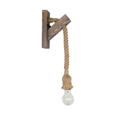 LEDTM® VANITY 00878 Vintage Επιτοίχιο Φωτιστικό Απλίκα Μονόφωτο 1 x E27 IP20 Καφέ Ξύλο με Μπεζ Σχοινί - Μ7 x Π15 x Υ38cm - Image 5