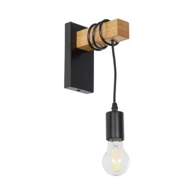 LEDTM® KELA 00880 Μοντέρνο Επιτοίχιο Φωτιστικό Απλίκα Μονόφωτο 1 x E27 IP20 Μαύρο Μέταλλο με Μπεζ Ξύλο - Μ8 x Π15 x Υ30cm