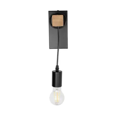 LEDTM® KELA 00880 Μοντέρνο Επιτοίχιο Φωτιστικό Απλίκα Μονόφωτο 1 x E27 IP20 Μαύρο Μέταλλο με Μπεζ Ξύλο - Μ8 x Π15 x Υ30cm - Image 4